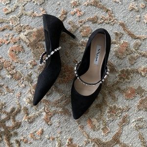 NEW Nina Black Suede Pumps w/ Crystal straps Sz 39